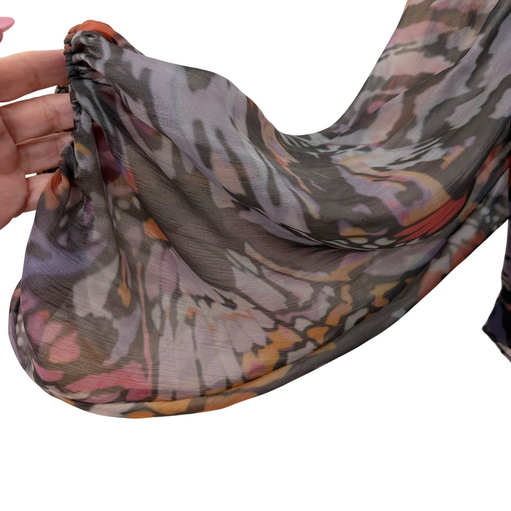 Hutch Hart Butterfly Print Open Back Crop Top Balloon Sleeve Purple Orange L - Picture 11 of 11